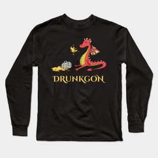 Funny Cute Drunk Dragon love Beer Alcohol Adult Gift Long Sleeve T-Shirt